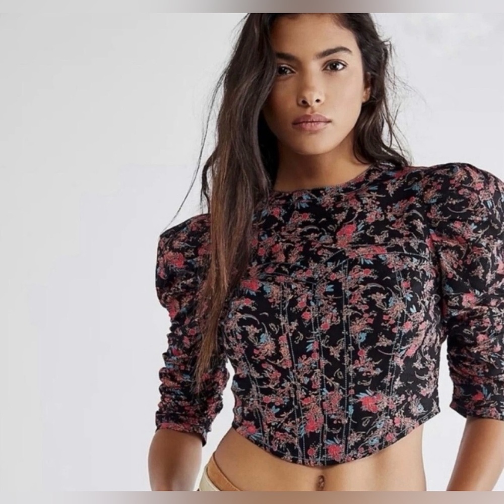 Free people Elegant Black and Pink Floral Women's Blouse
